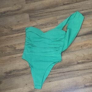 ATOIR One Shoulder Never Really Over Bodysuit In Jade Green
